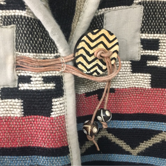 Vintage Flashback Womens Aztec Western  Blanket Oversized Jacket Tan Blue Size M - Picture 4 of 13